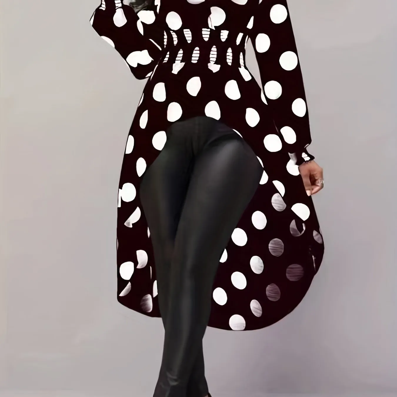 Asymmetrical Polka Dot Blouse, Long Sleeve V-neck Blouse, Casual Every Day Tops, Women's Clothing