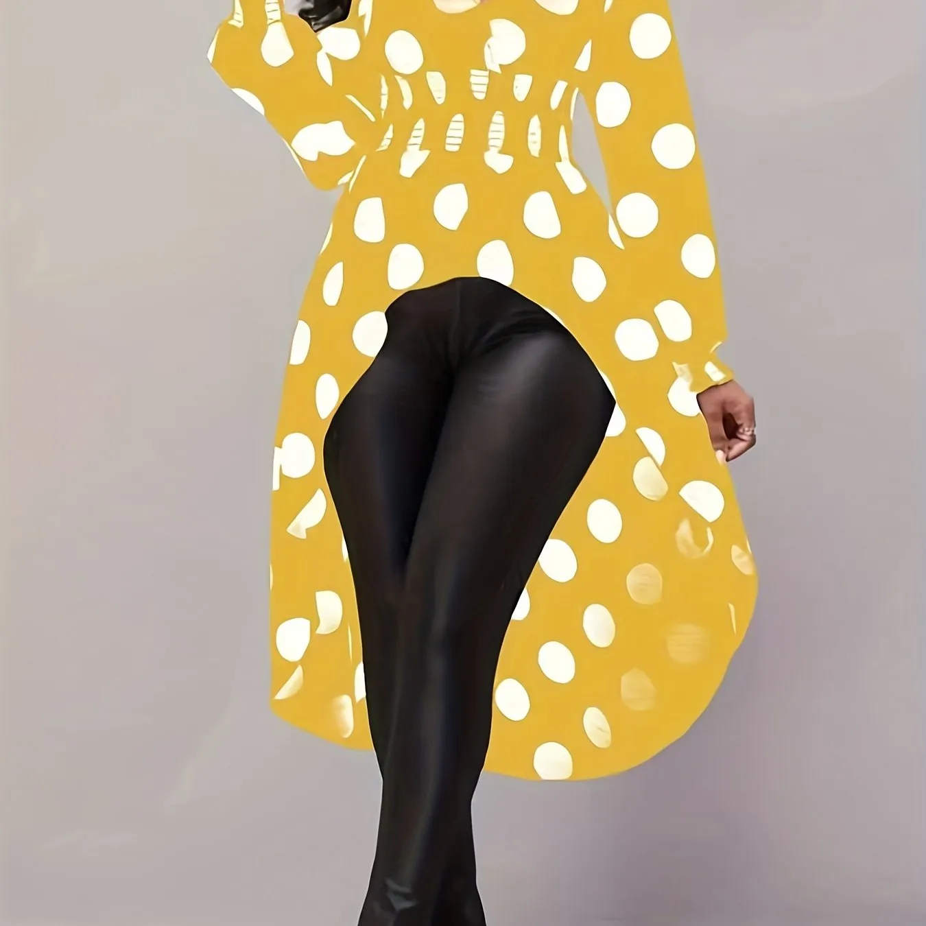 Asymmetrical Polka Dot Blouse, Long Sleeve V-neck Blouse, Casual Every Day Tops, Women's Clothing