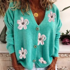 BerryBetty - Floral Embroidery Casual Cardigan