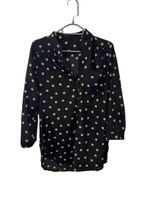 Black & Light Brown Dot Long Sleeve 1/2 Button Shirt
