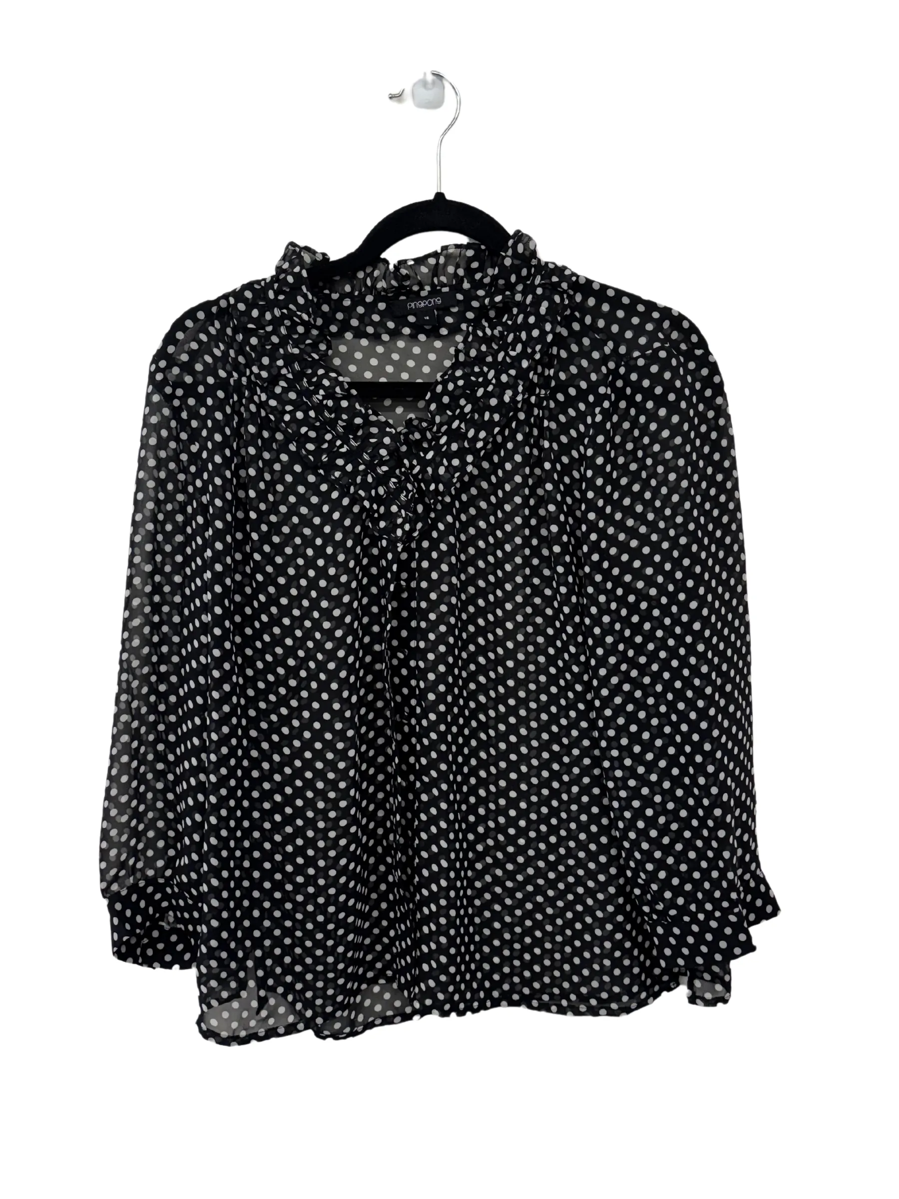 Black & White Dot Sheer Half Sleeve Button Up Top