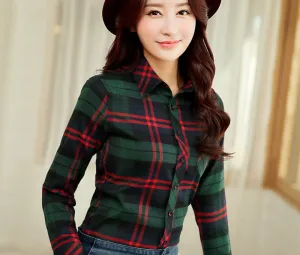 Brand Women's Clothing Plaid Casual shirts Long Sleeve Shirt Outerwear Loose Plus Size Blouse