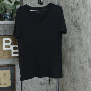 Cuddl Duds Women's Flexwear V Neck Tee With Side Tie Black Large