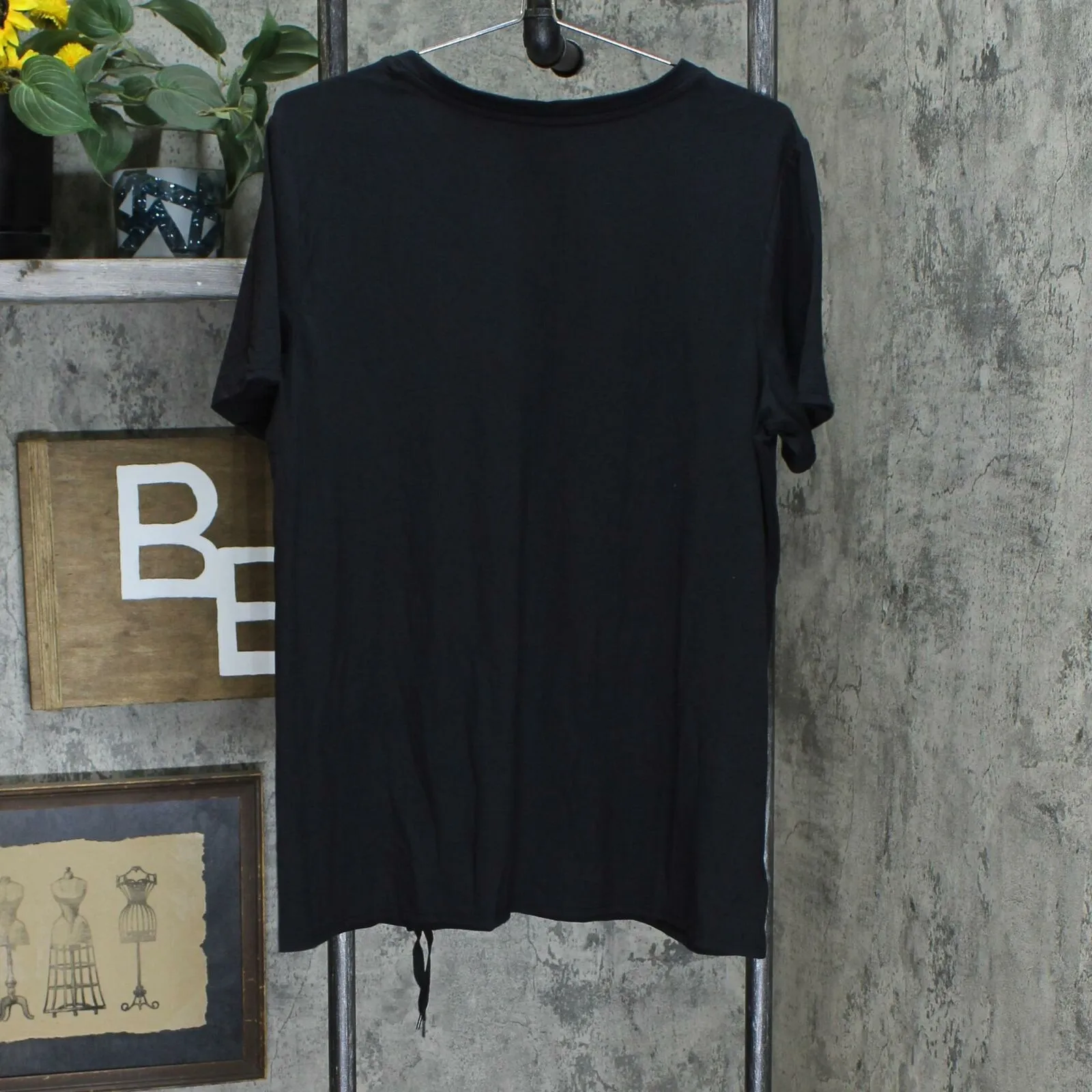 Cuddl Duds Women's Flexwear V Neck Tee With Side Tie Black Large