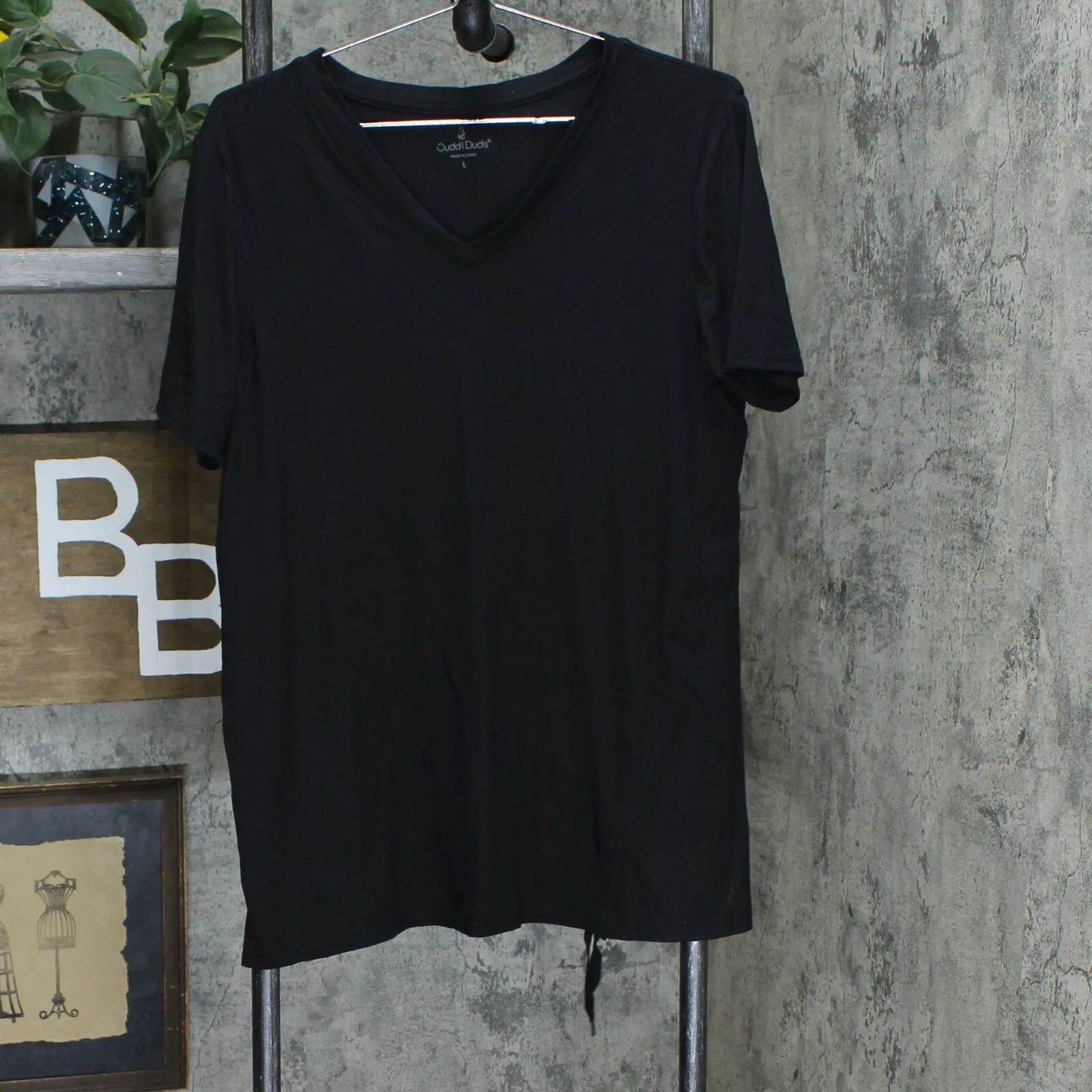Cuddl Duds Women's Flexwear V Neck Tee With Side Tie Black Large