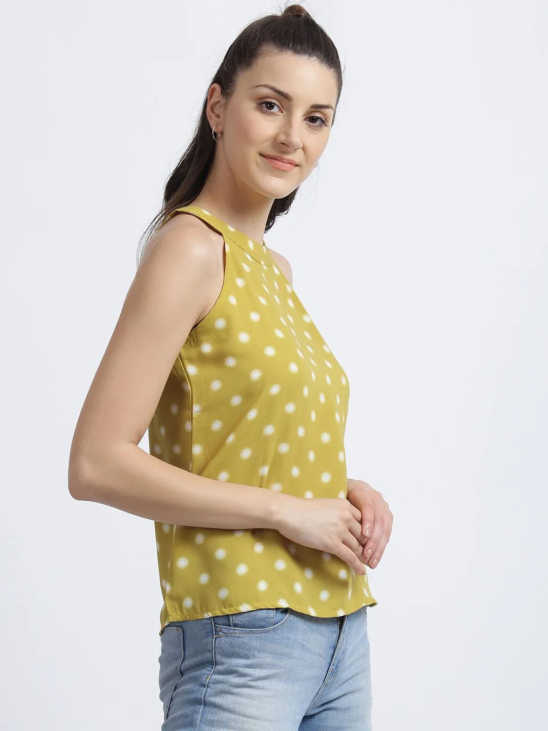 Lime Yellow Polka Dots Regular Top