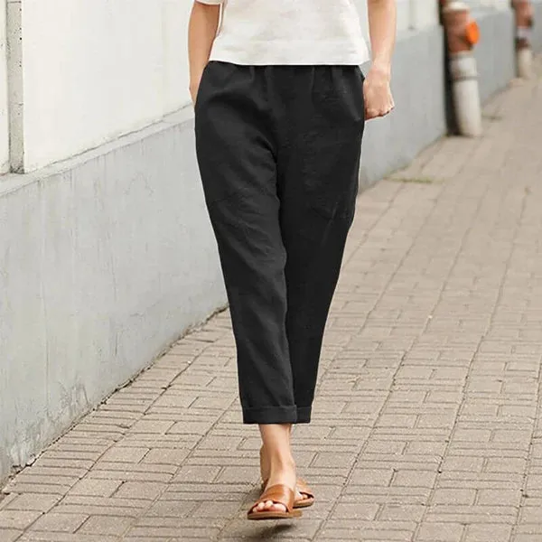 Linen-cotton women's large size loose pants