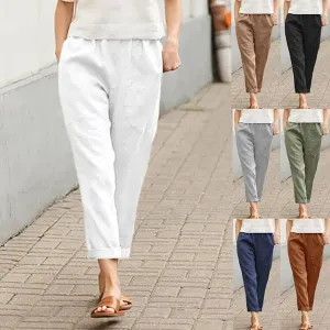 Linen-cotton women's large size loose pants