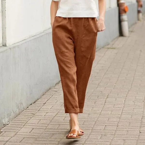 Linen-cotton women's large size loose pants