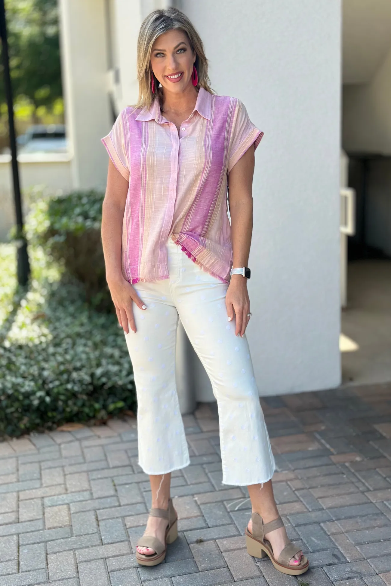 Liverpool Bright White Polka Dot Gia Glider Crop Flare