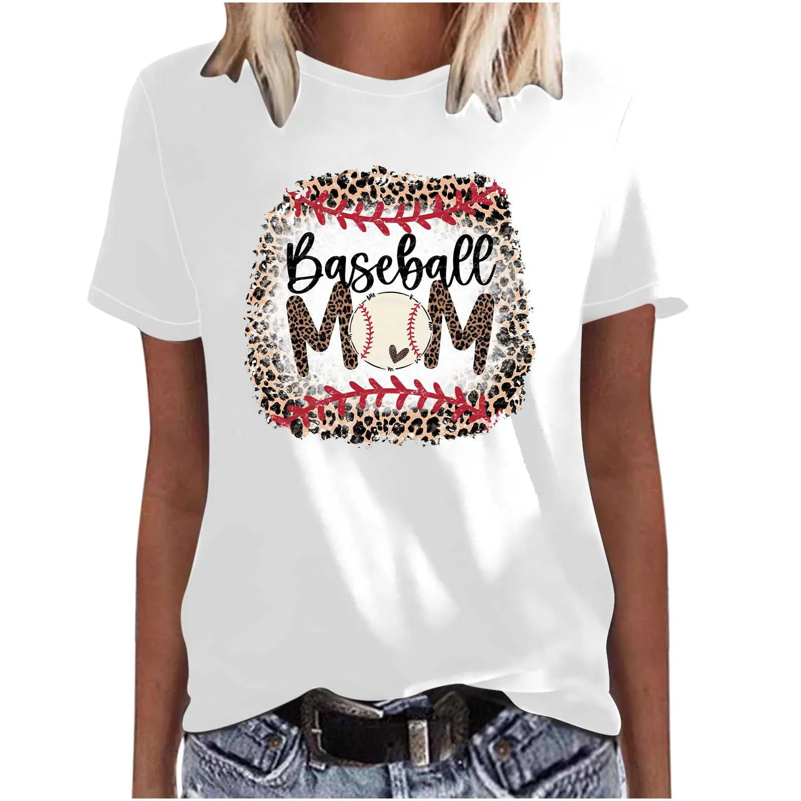 Mother's Day Baseball Women's Various Styles Loose-fitting Pullover Round-neck Short-sleeved T-shirt