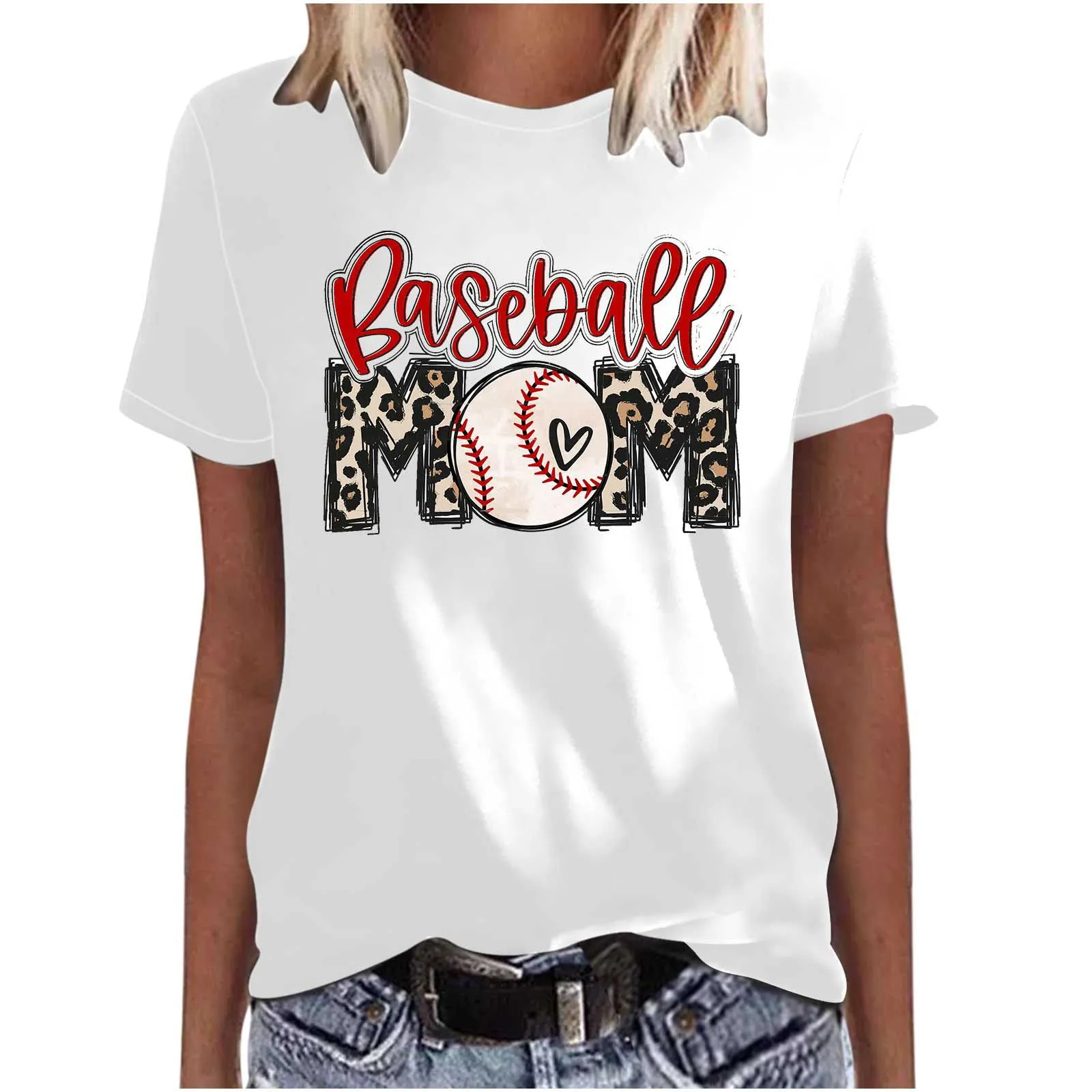 Mother's Day Baseball Women's Various Styles Loose-fitting Pullover Round-neck Short-sleeved T-shirt