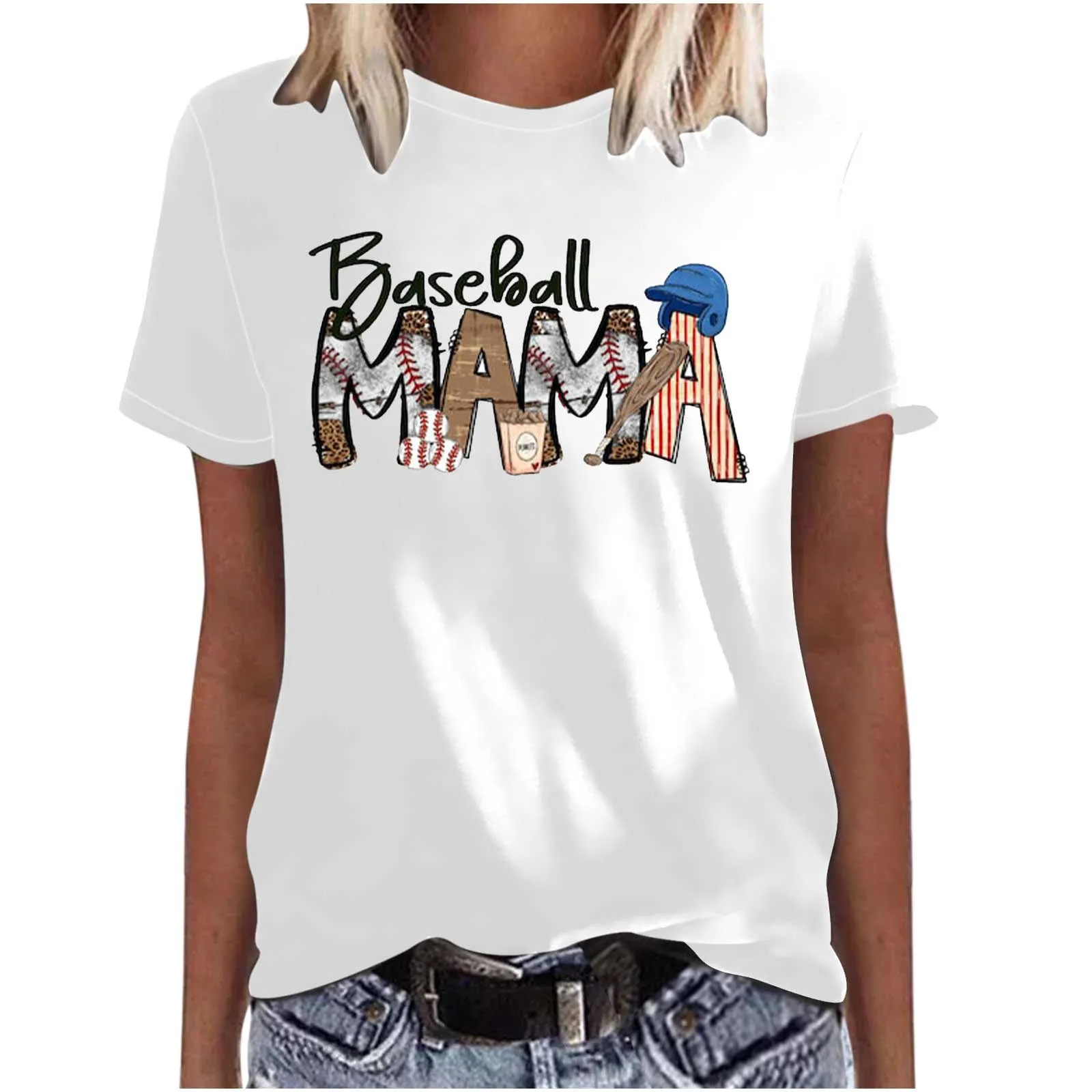 Mother's Day Baseball Women's Various Styles Loose-fitting Pullover Round-neck Short-sleeved T-shirt