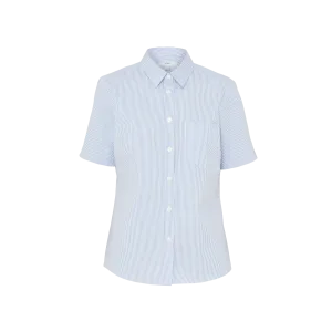 NNT Women's Avignon Fine Block Stripe Stretch Short Sleeve Shirt - Light Blue/White