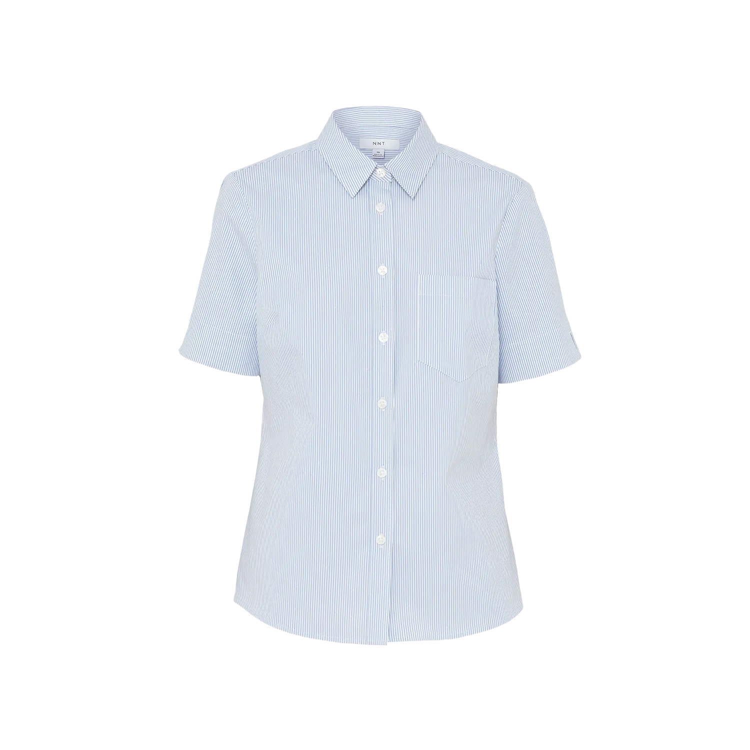 NNT Women's Avignon Fine Block Stripe Stretch Short Sleeve Shirt - Light Blue/White