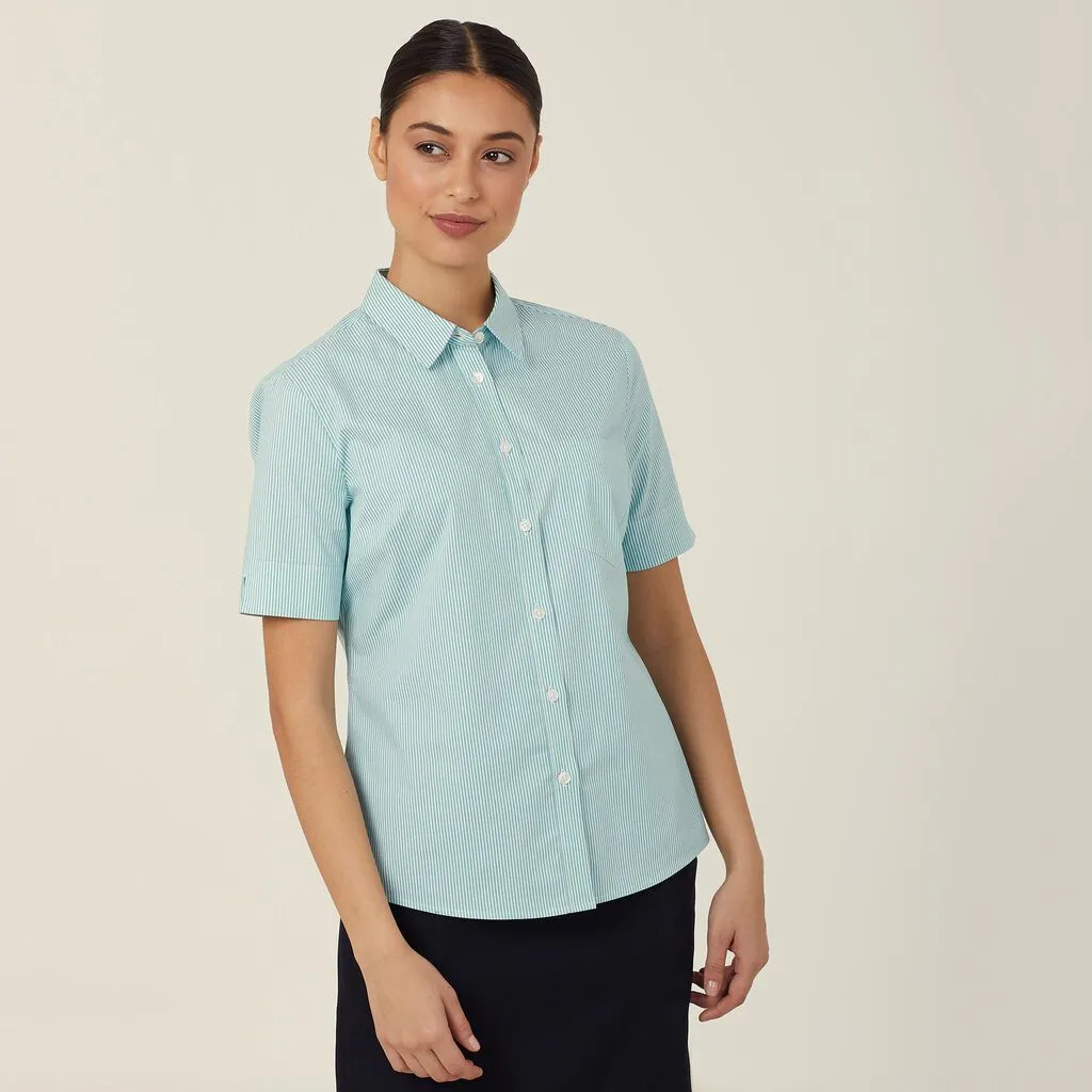 NNT Women's Avignon Fine Block Stripe Stretch Short Sleeve Shirt - Mint White