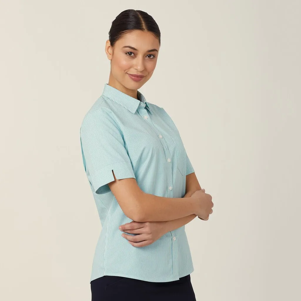NNT Women's Avignon Fine Block Stripe Stretch Short Sleeve Shirt - Mint White