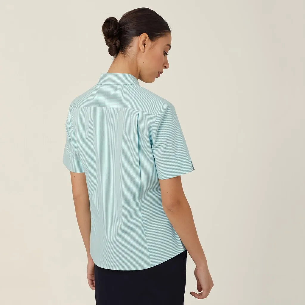 NNT Women's Avignon Fine Block Stripe Stretch Short Sleeve Shirt - Mint White