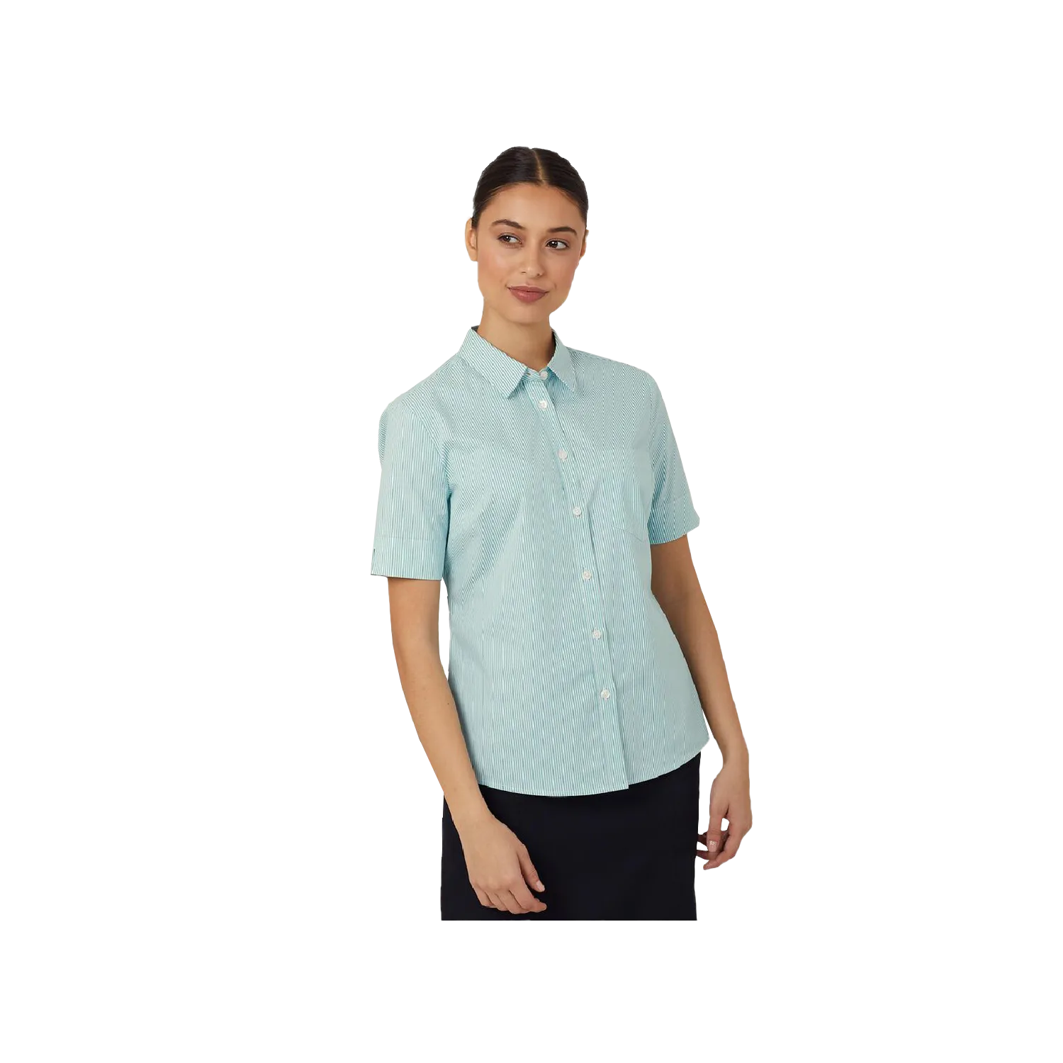 NNT Women's Avignon Fine Block Stripe Stretch Short Sleeve Shirt - Mint White