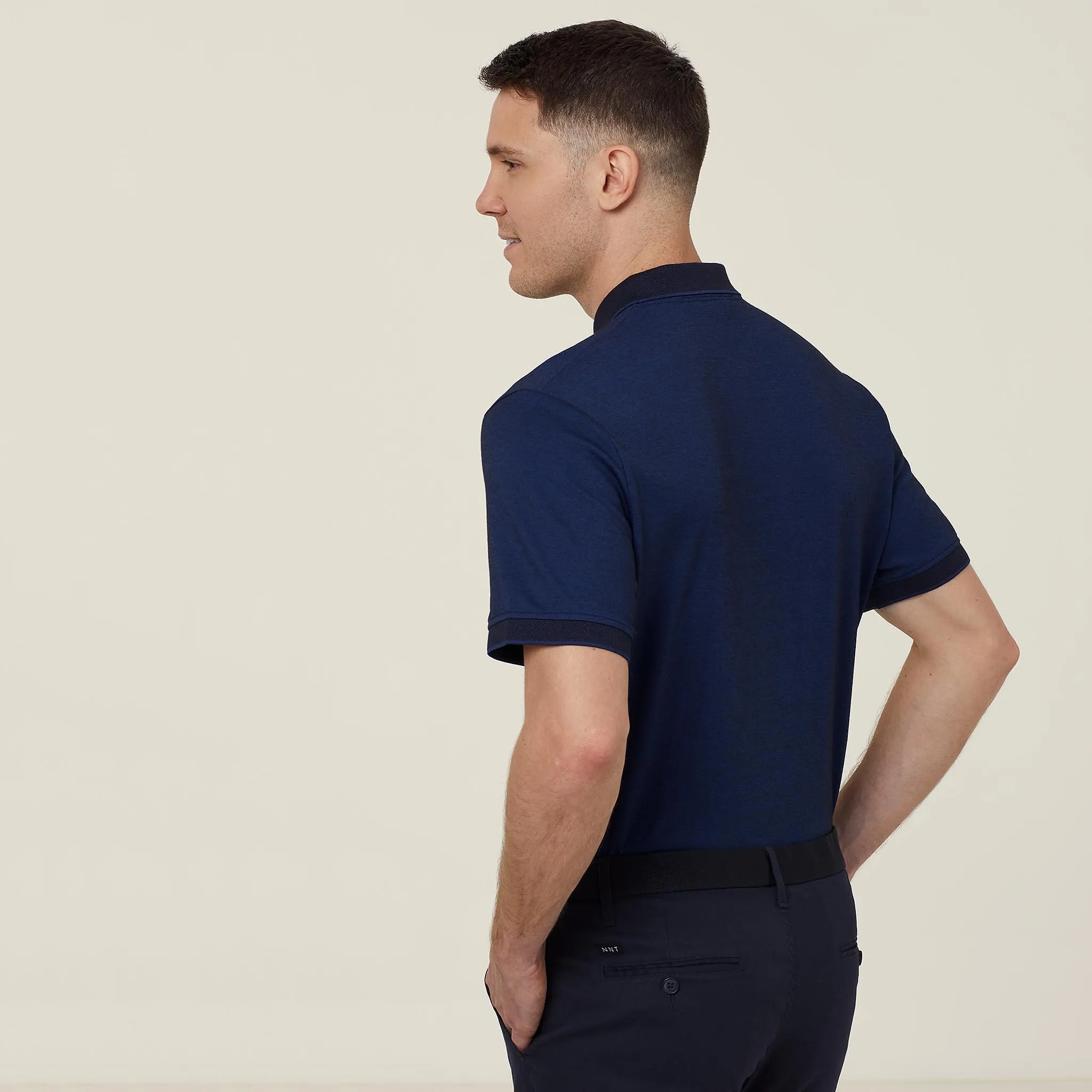 NNT Women's Textured Cotton Poly Short Sleeve Polo - Blue/Navy
