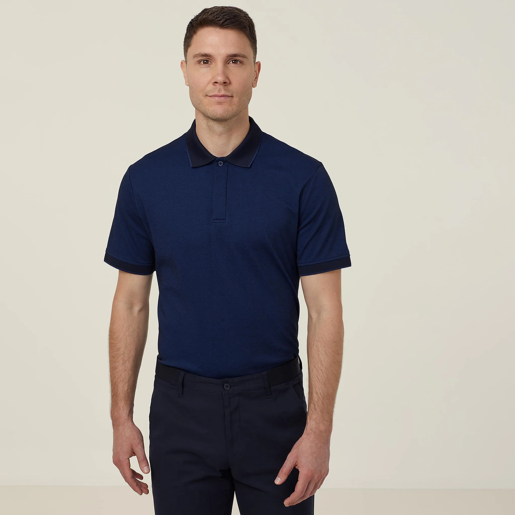 NNT Women's Textured Cotton Poly Short Sleeve Polo - Blue/Navy