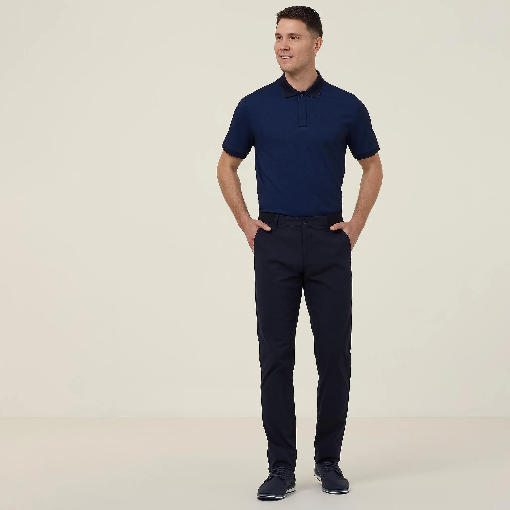 NNT Women's Textured Cotton Poly Short Sleeve Polo - Blue/Navy