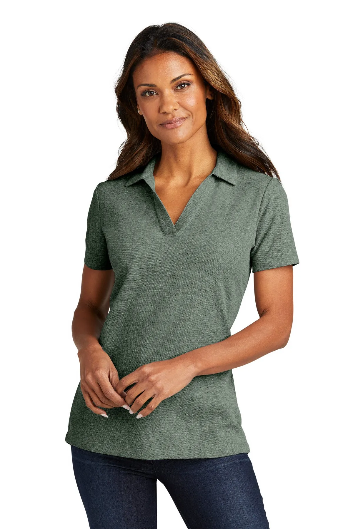 Port Authority Women's C-FREE Cotton Blend Pique Polo LK867 Dark Green Heather