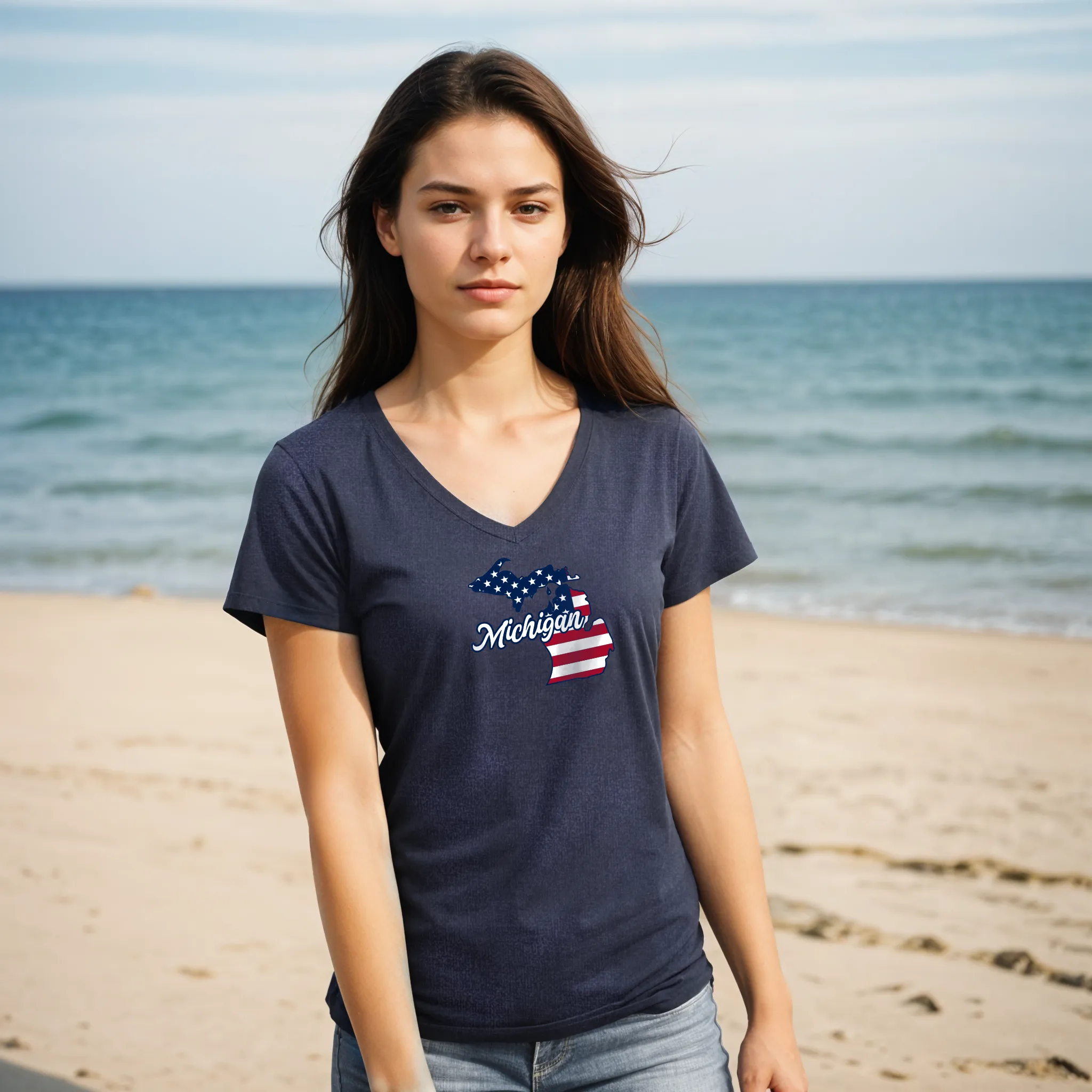 "Patriotic Michigan" Women's V-Neck