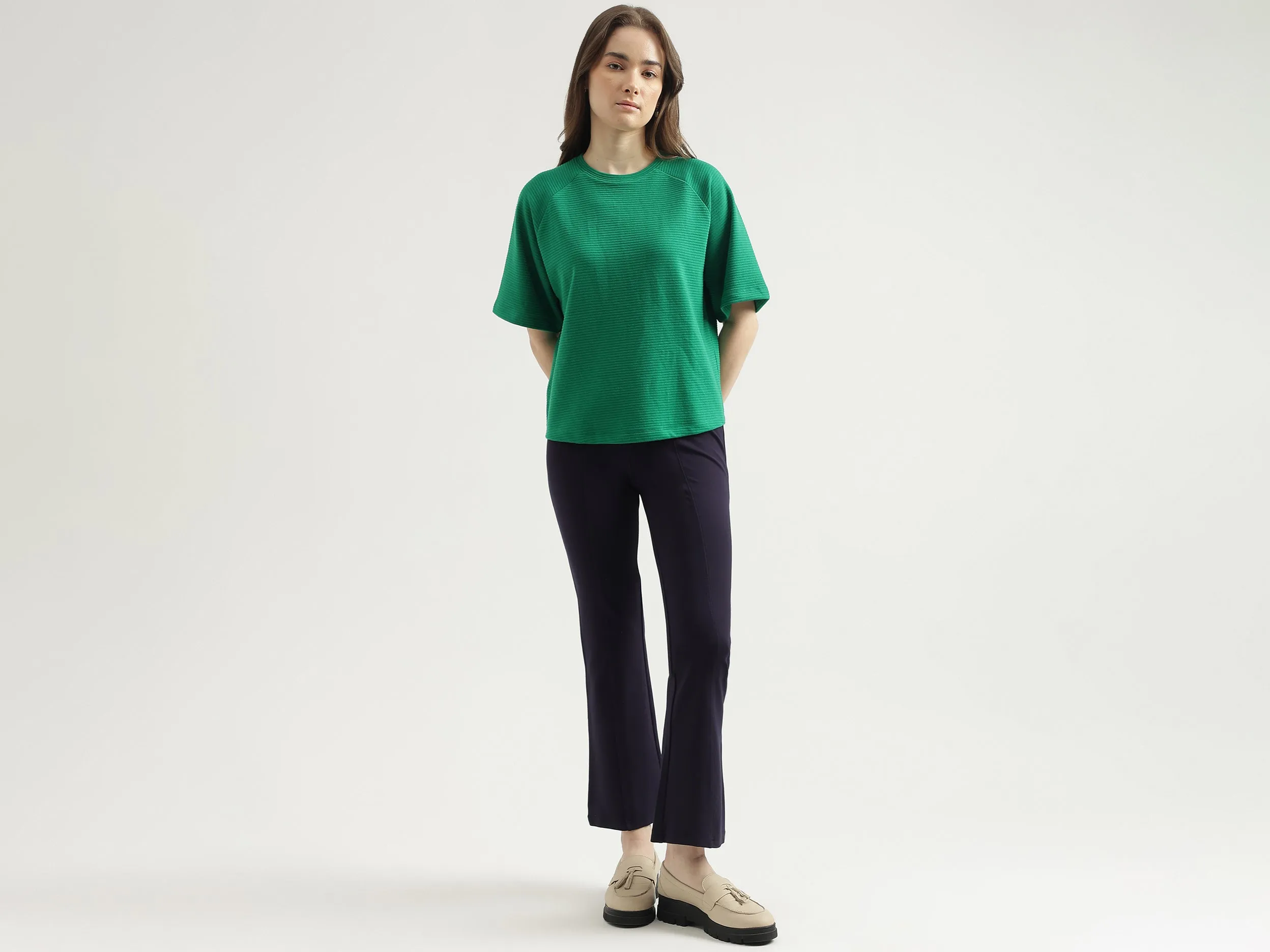 Regular Fit Crew Neck Ribbed Women's T-Shirt