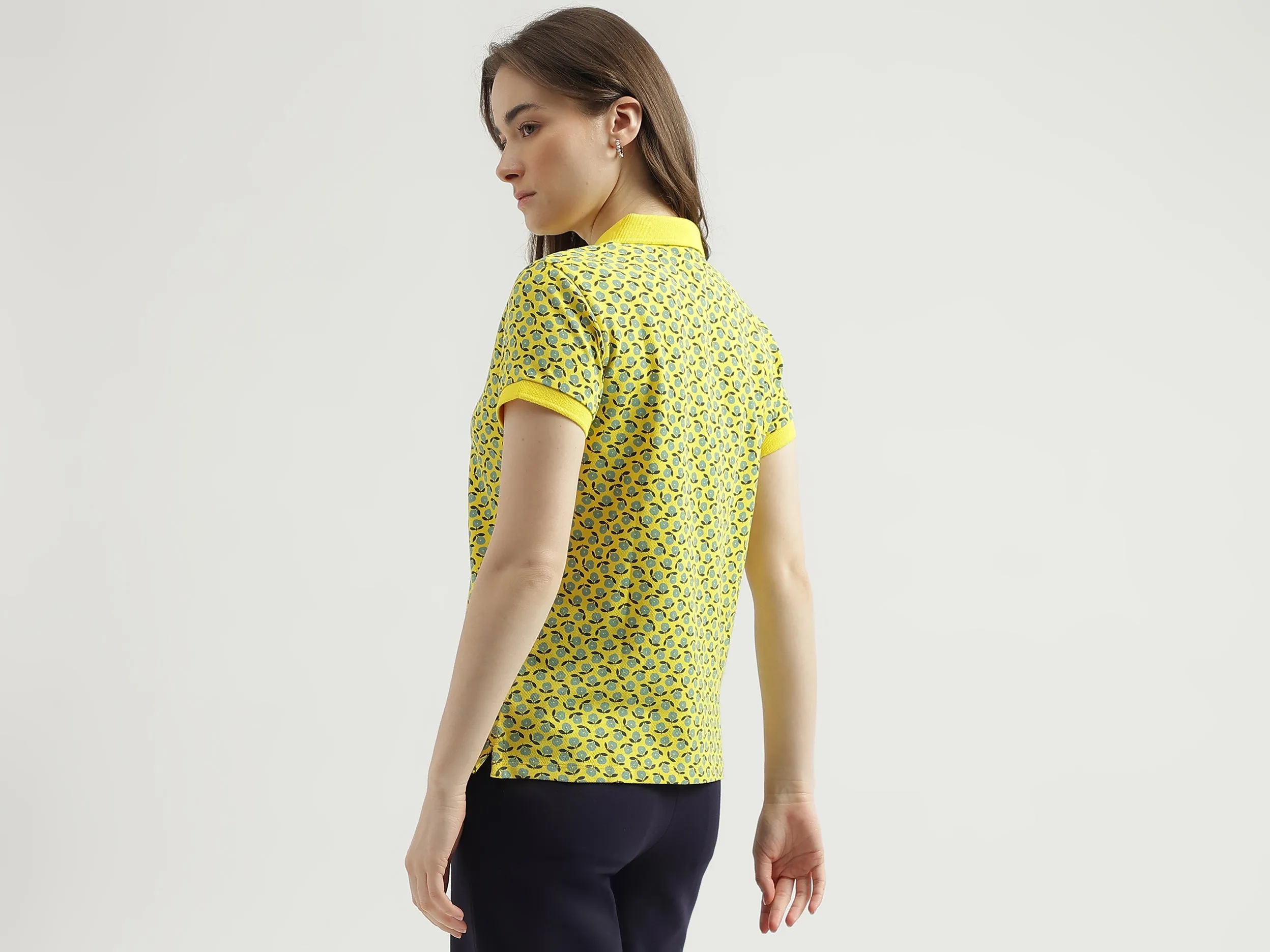 Regular Fit Polo Neck Printed Women's T-Shirt