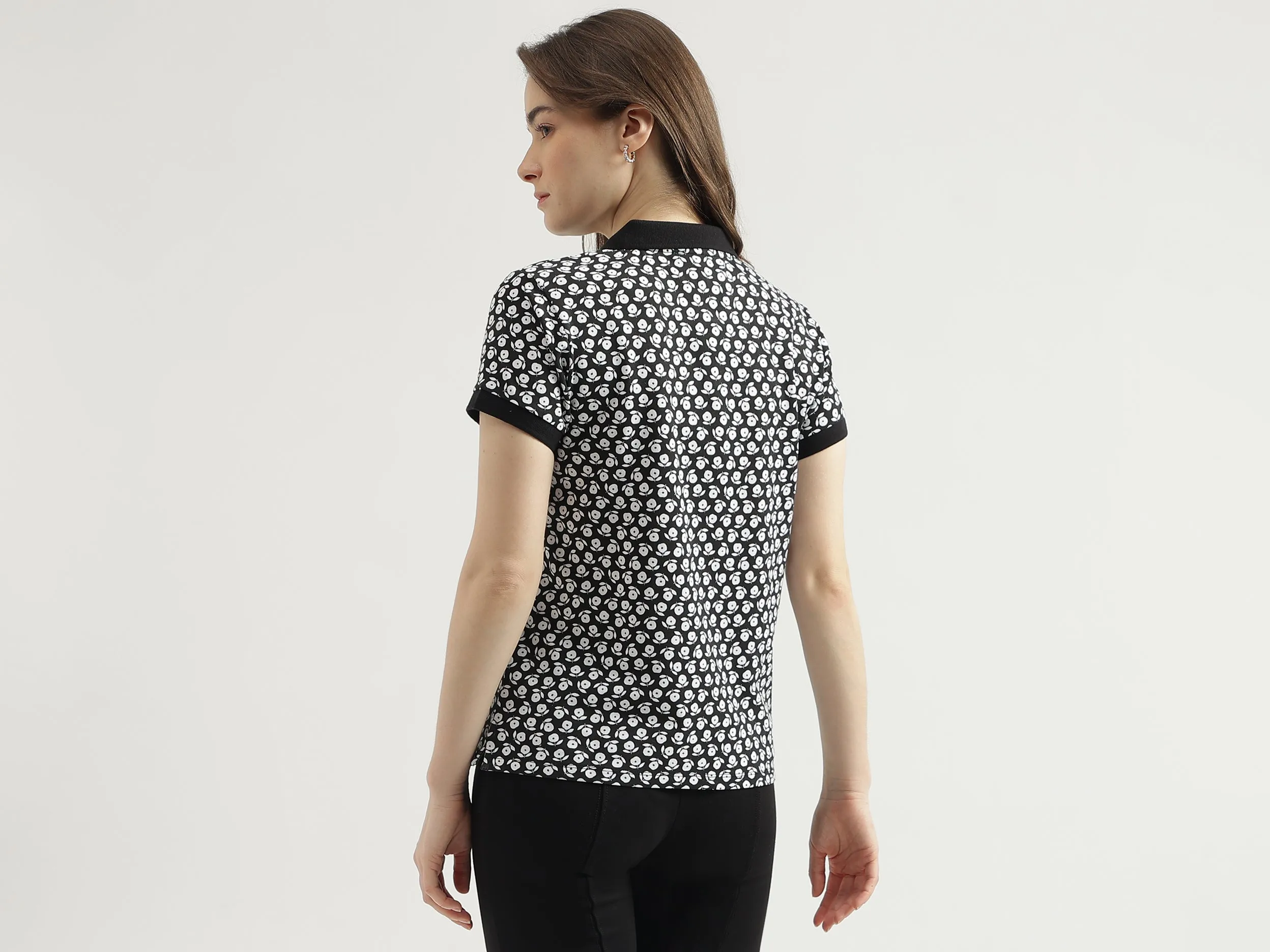 Regular Fit Polo Neck Printed Women's T-Shirt