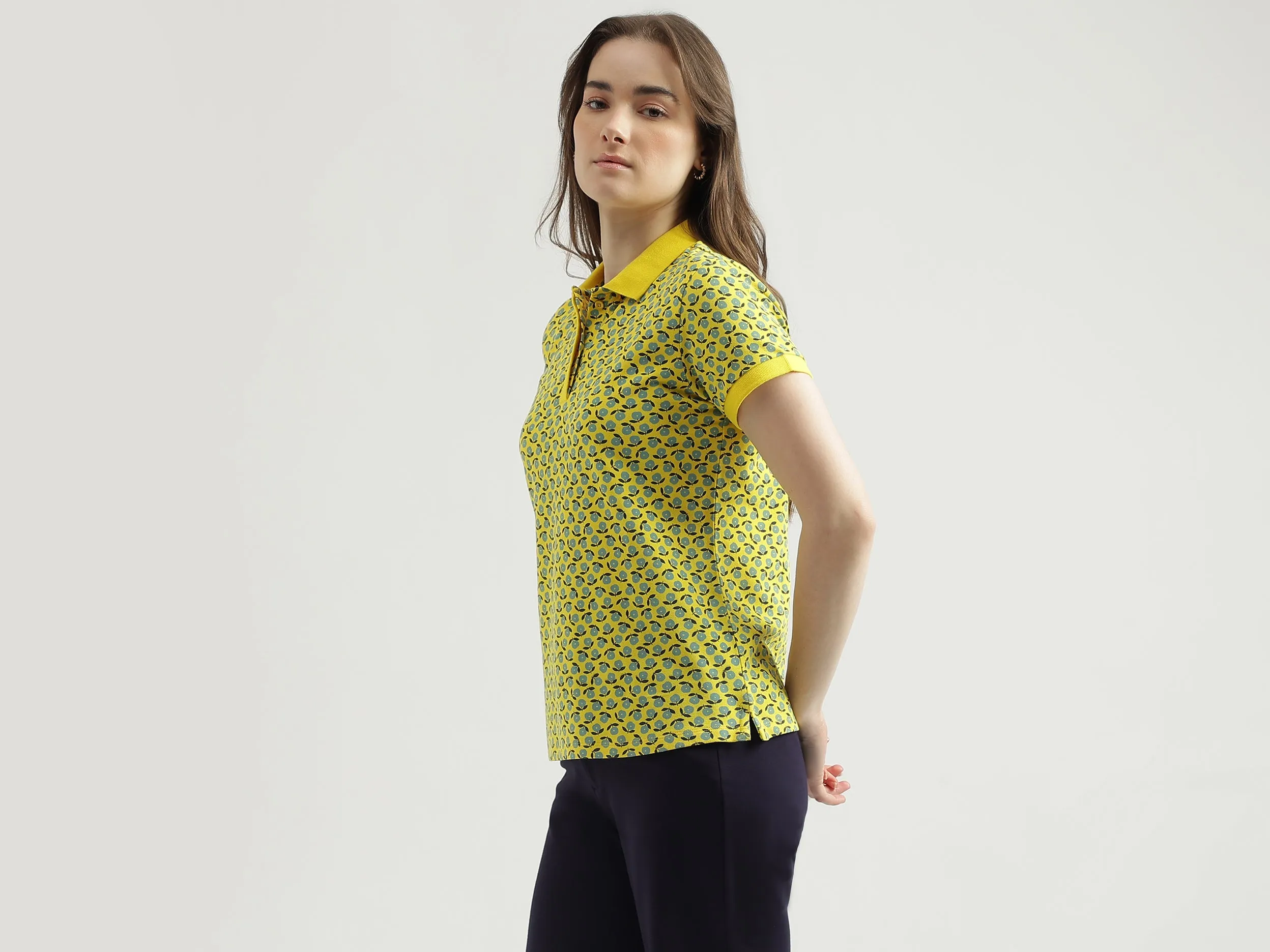 Regular Fit Polo Neck Printed Women's T-Shirt