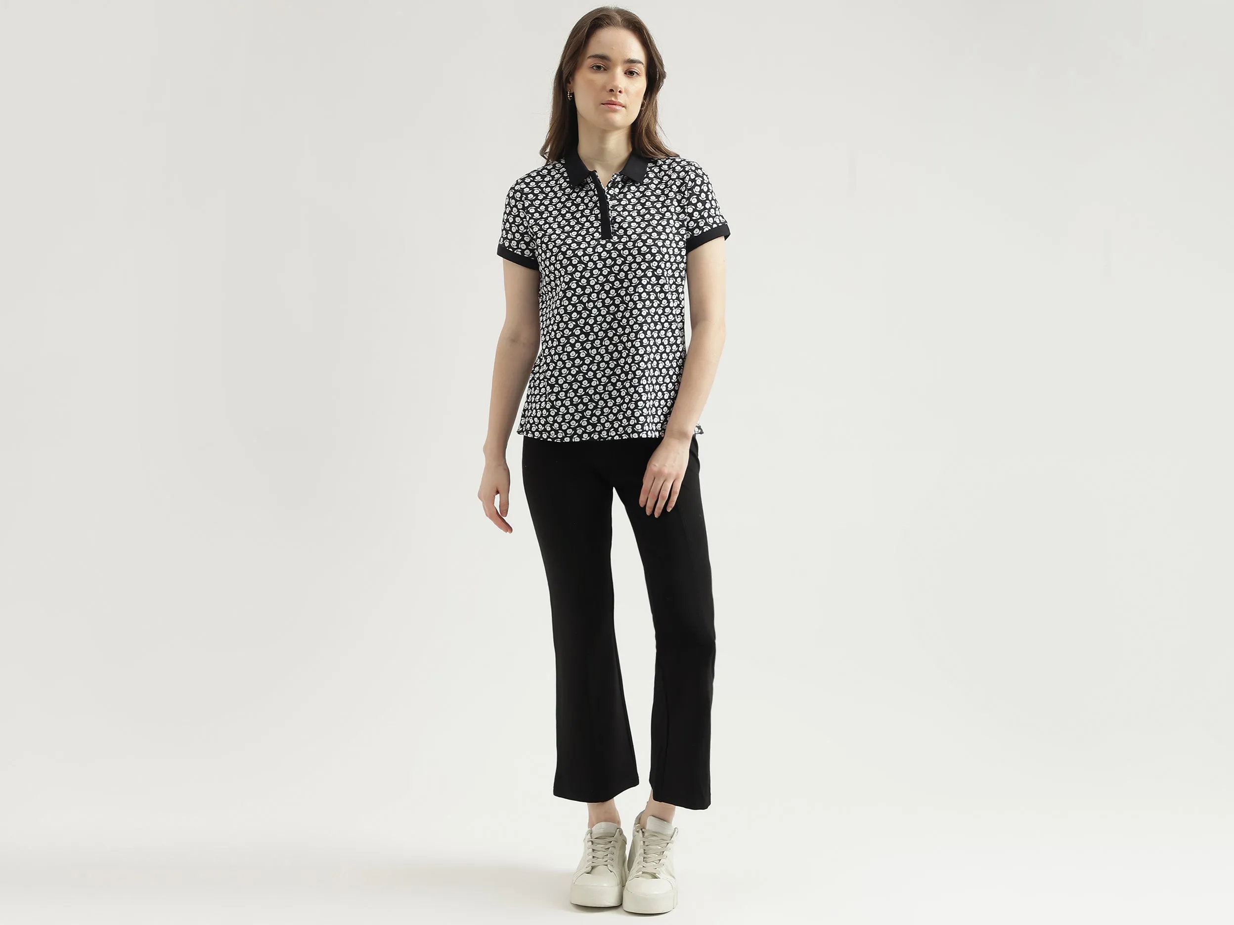 Regular Fit Polo Neck Printed Women's T-Shirt