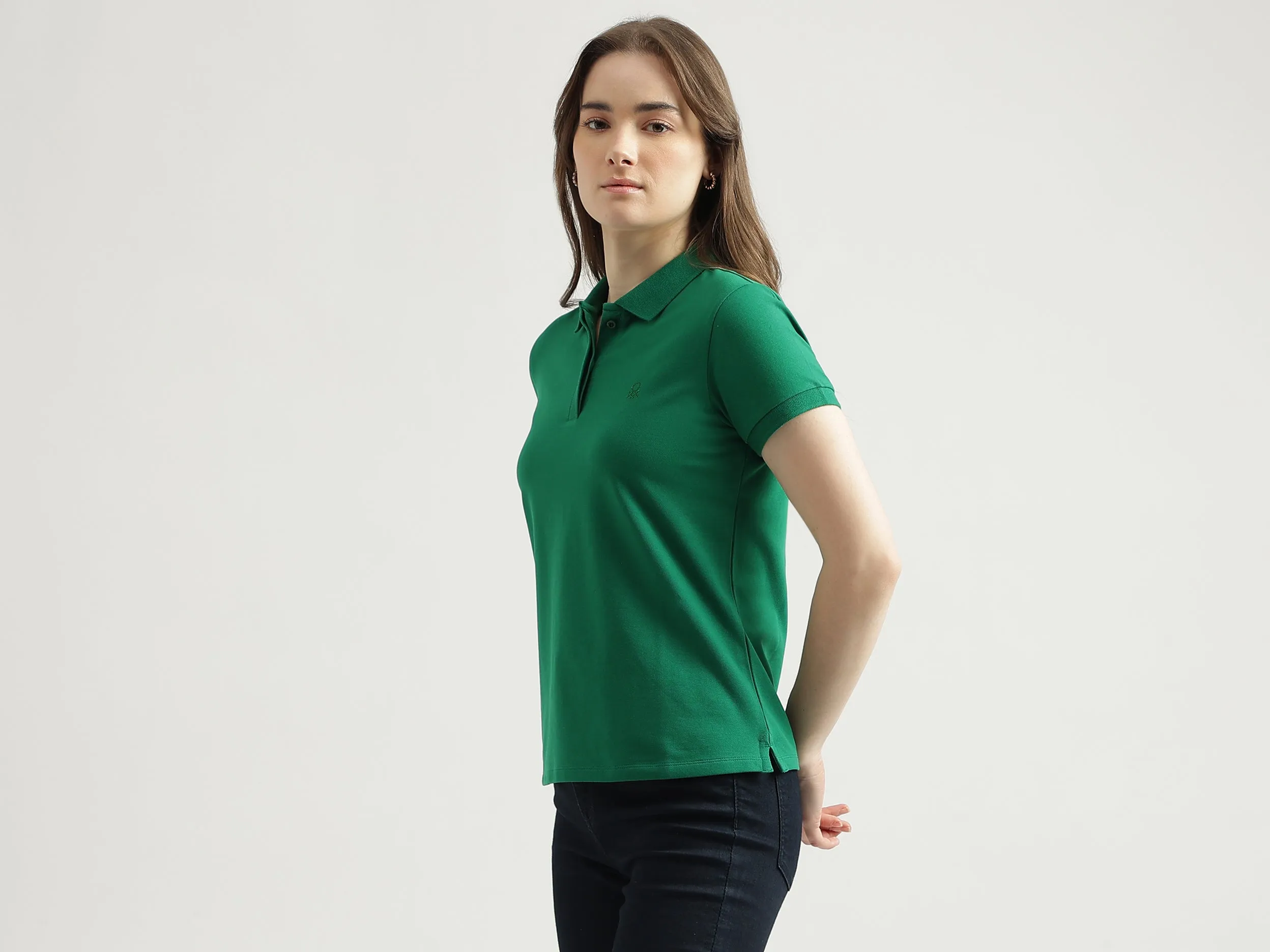 Regular Fit Polo Neck Solid Women's T-Shirt