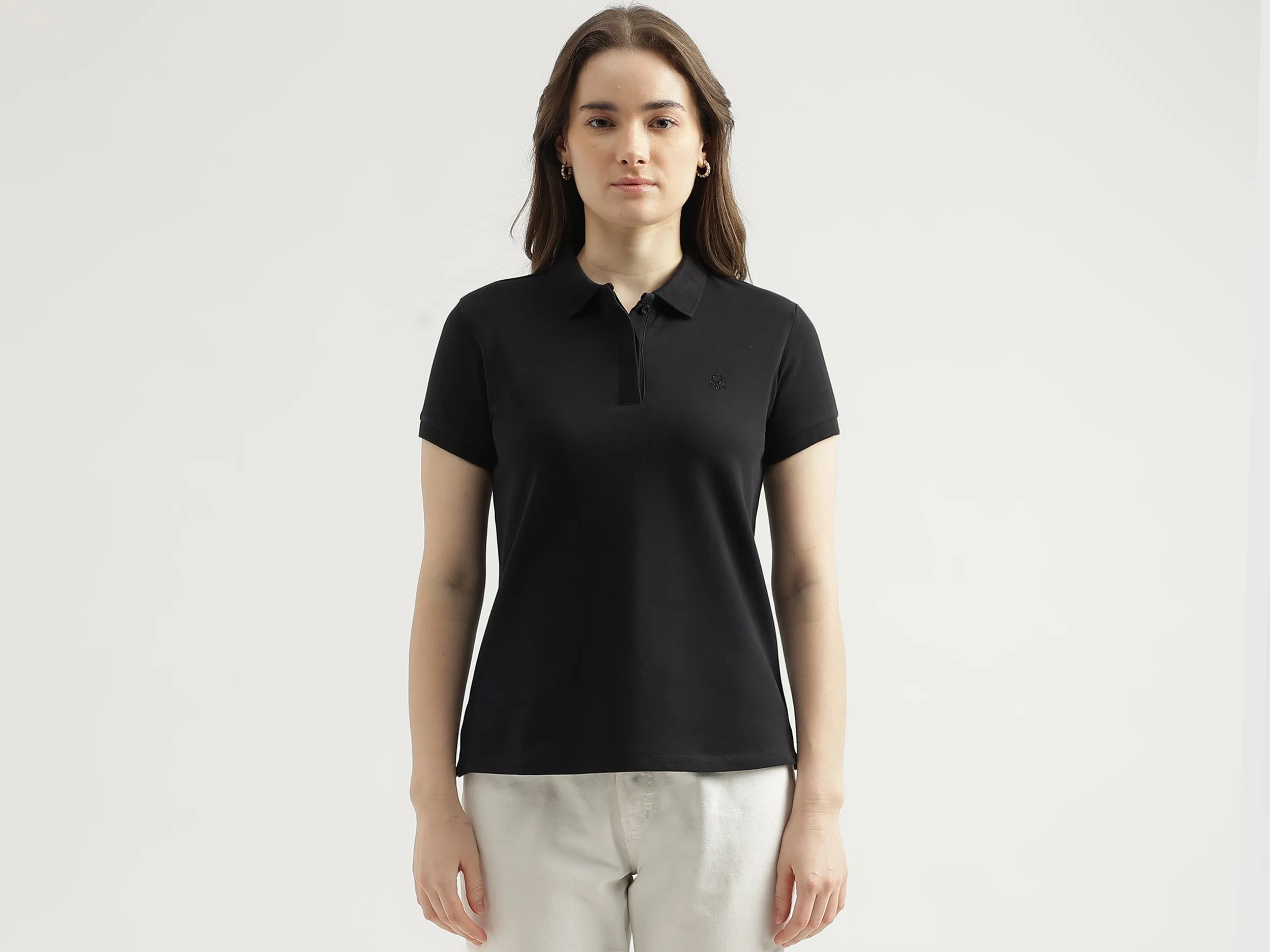 Regular Fit Polo Neck Solid Women's T-Shirt