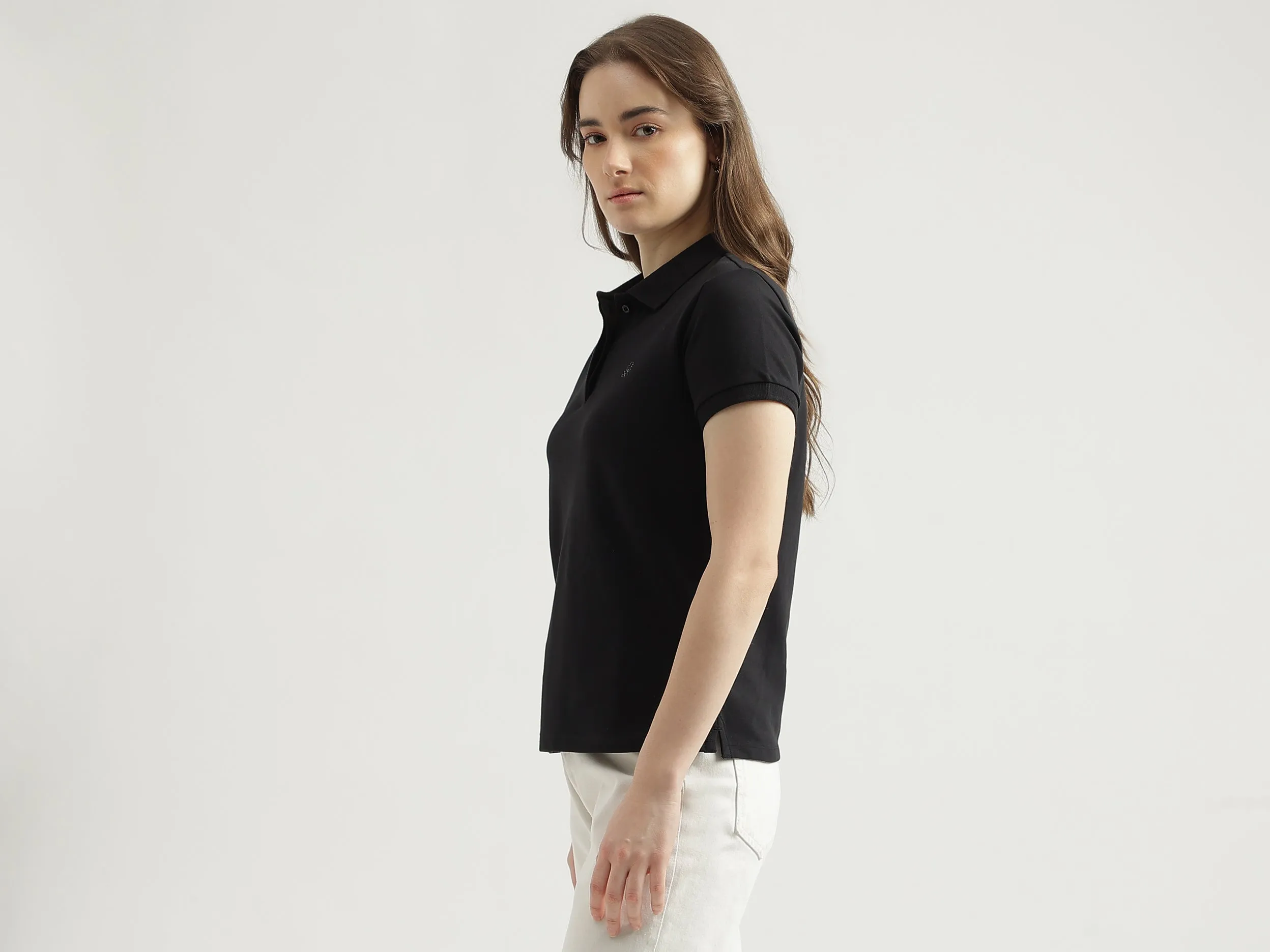 Regular Fit Polo Neck Solid Women's T-Shirt