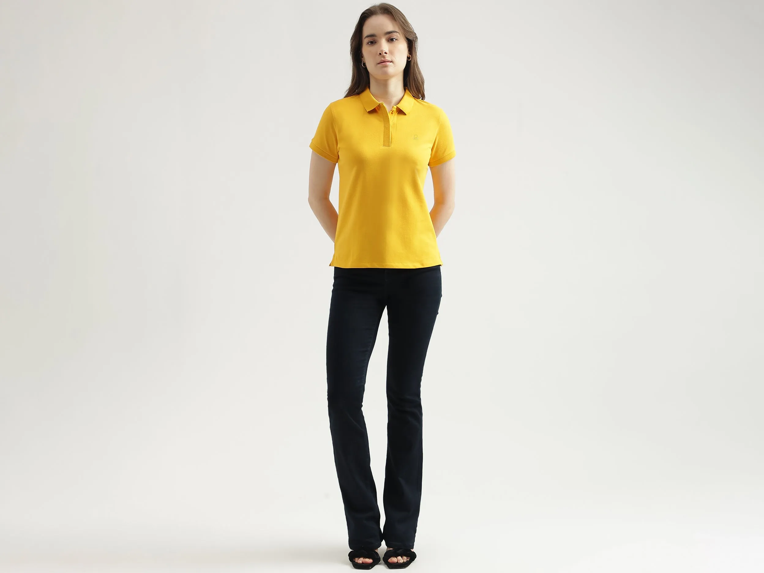 Regular Fit Polo Neck Solid Women's T-Shirt