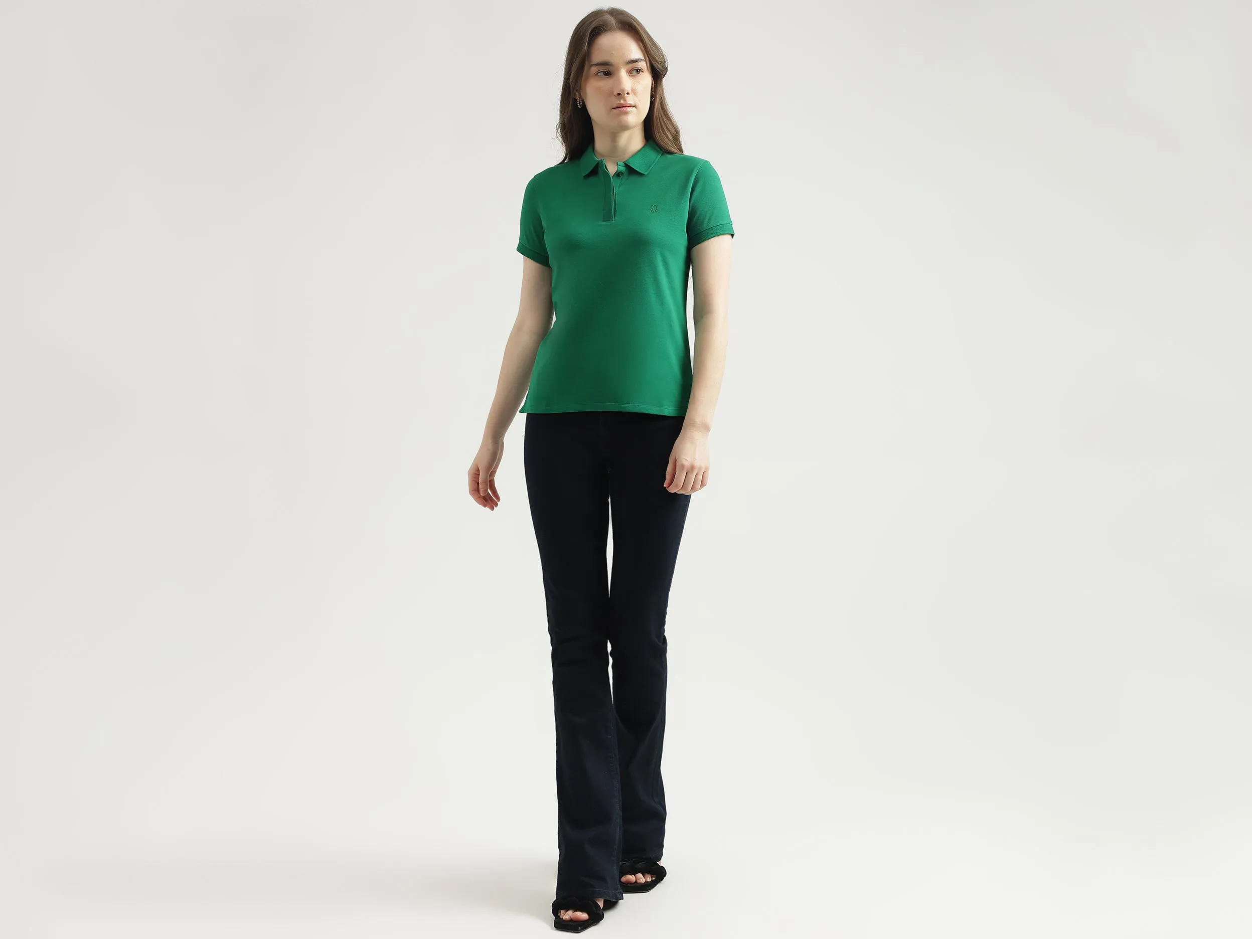 Regular Fit Polo Neck Solid Women's T-Shirt