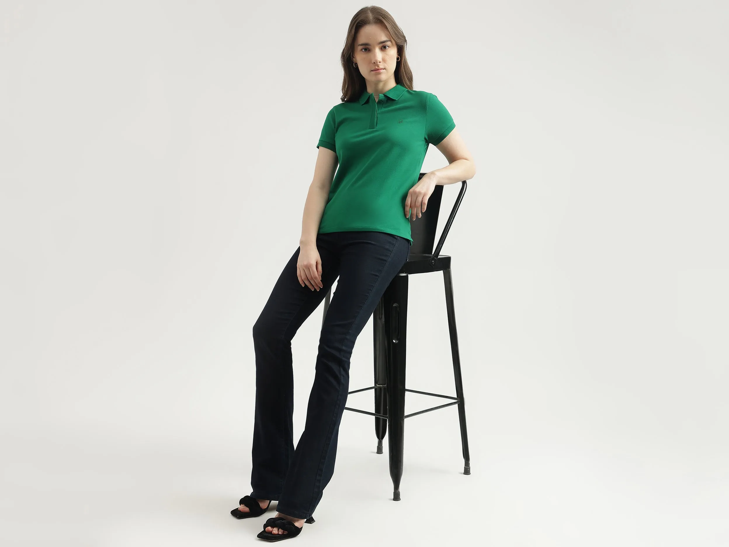 Regular Fit Polo Neck Solid Women's T-Shirt