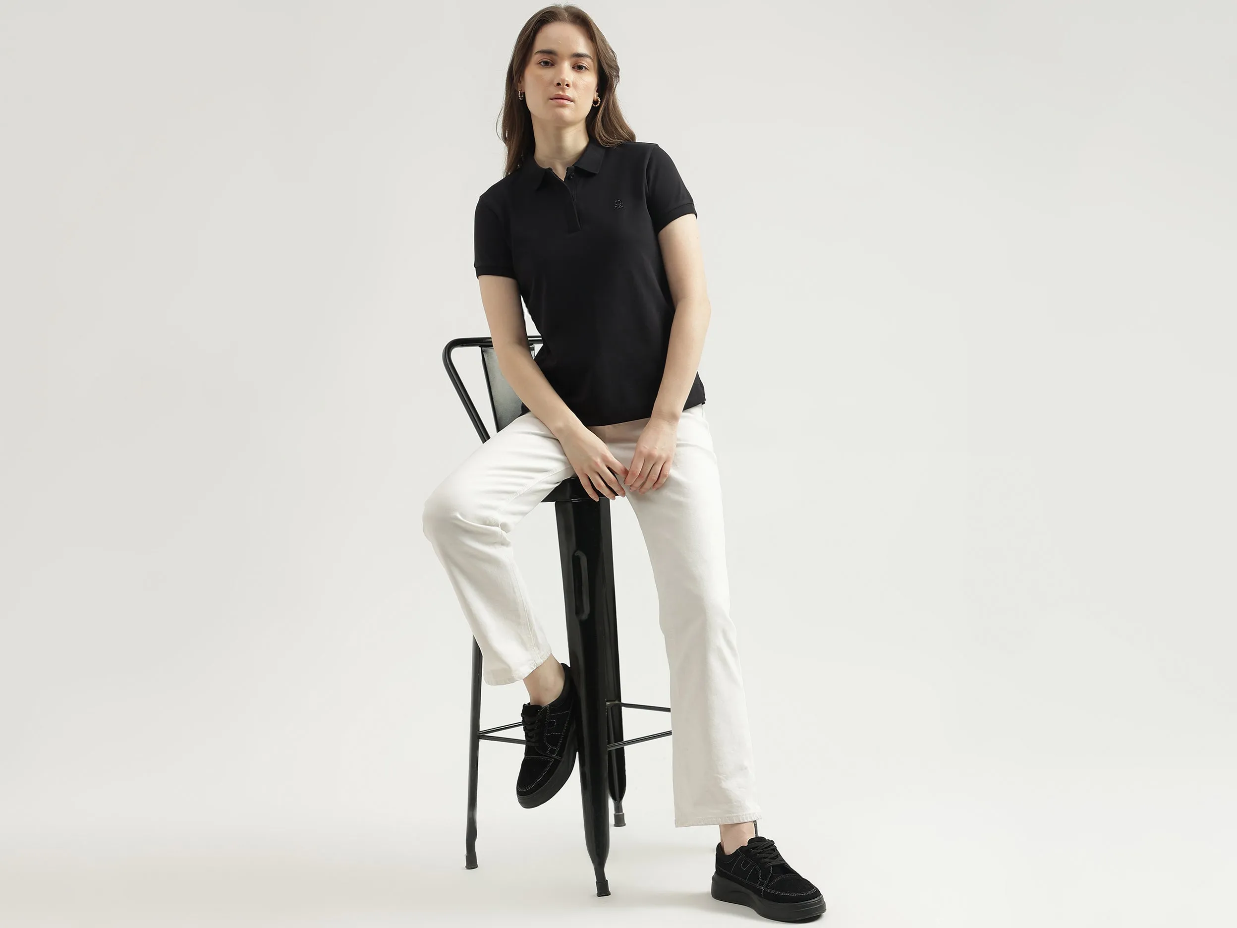 Regular Fit Polo Neck Solid Women's T-Shirt