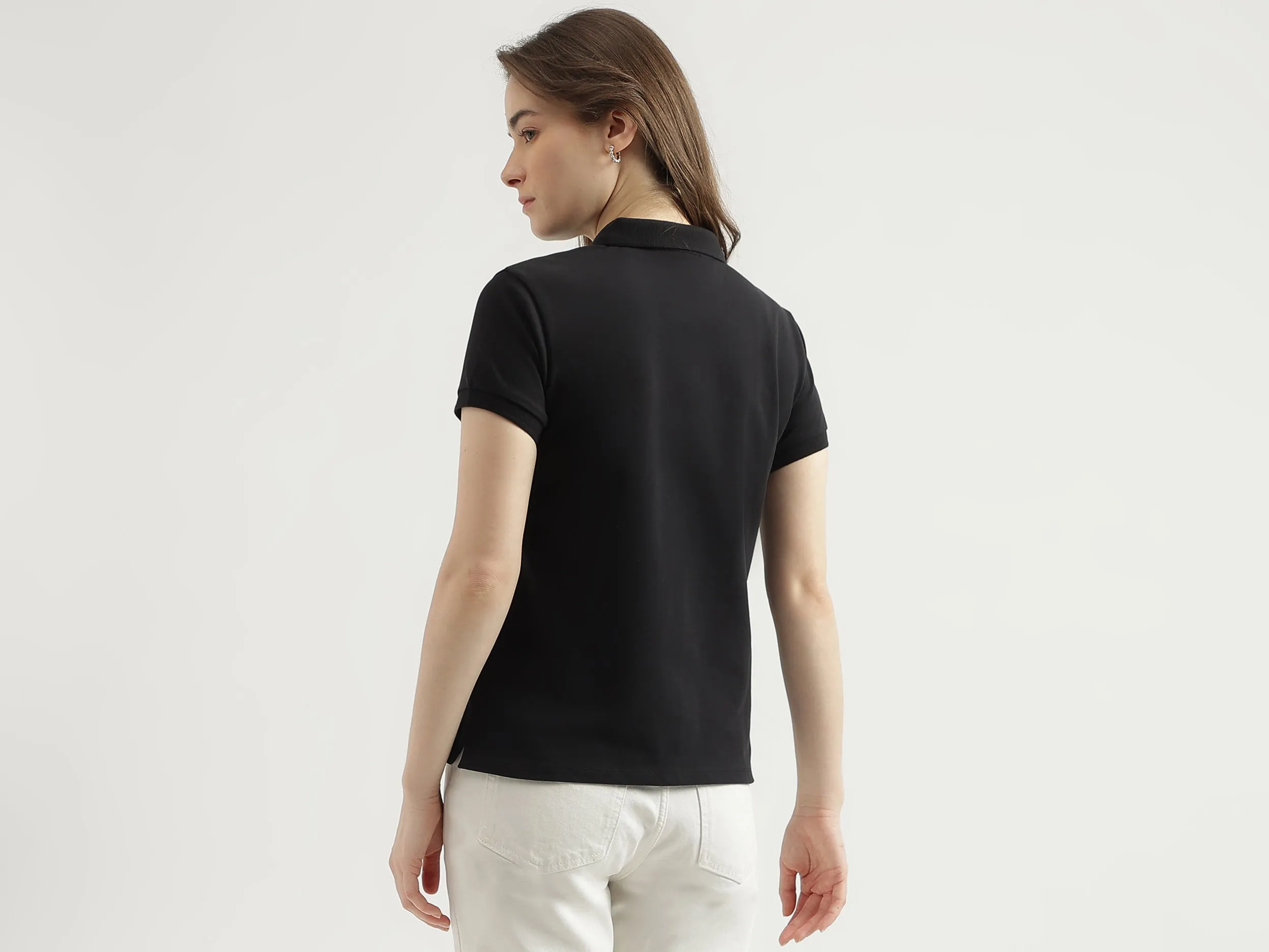 Regular Fit Polo Neck Solid Women's T-Shirt