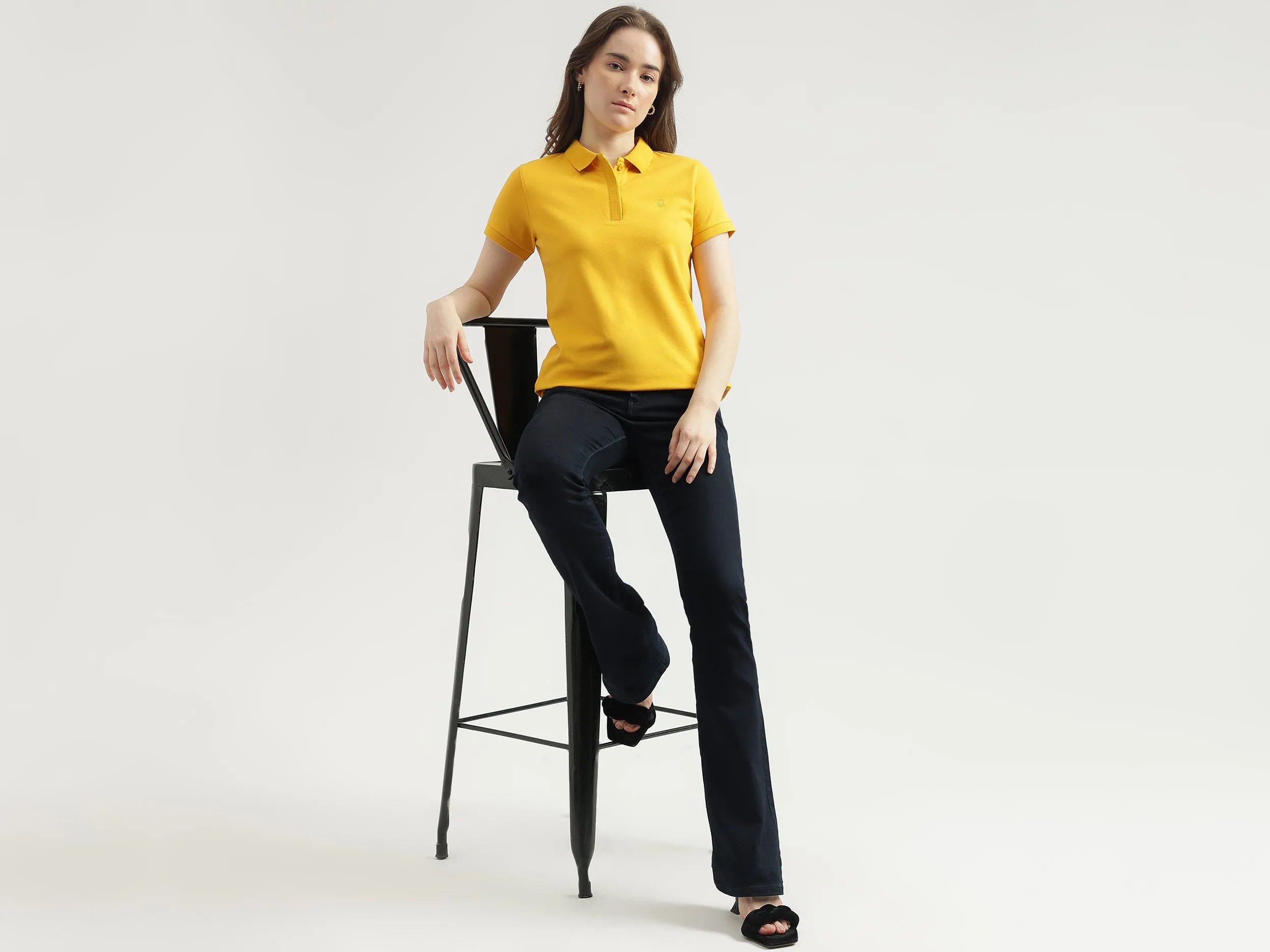 Regular Fit Polo Neck Solid Women's T-Shirt