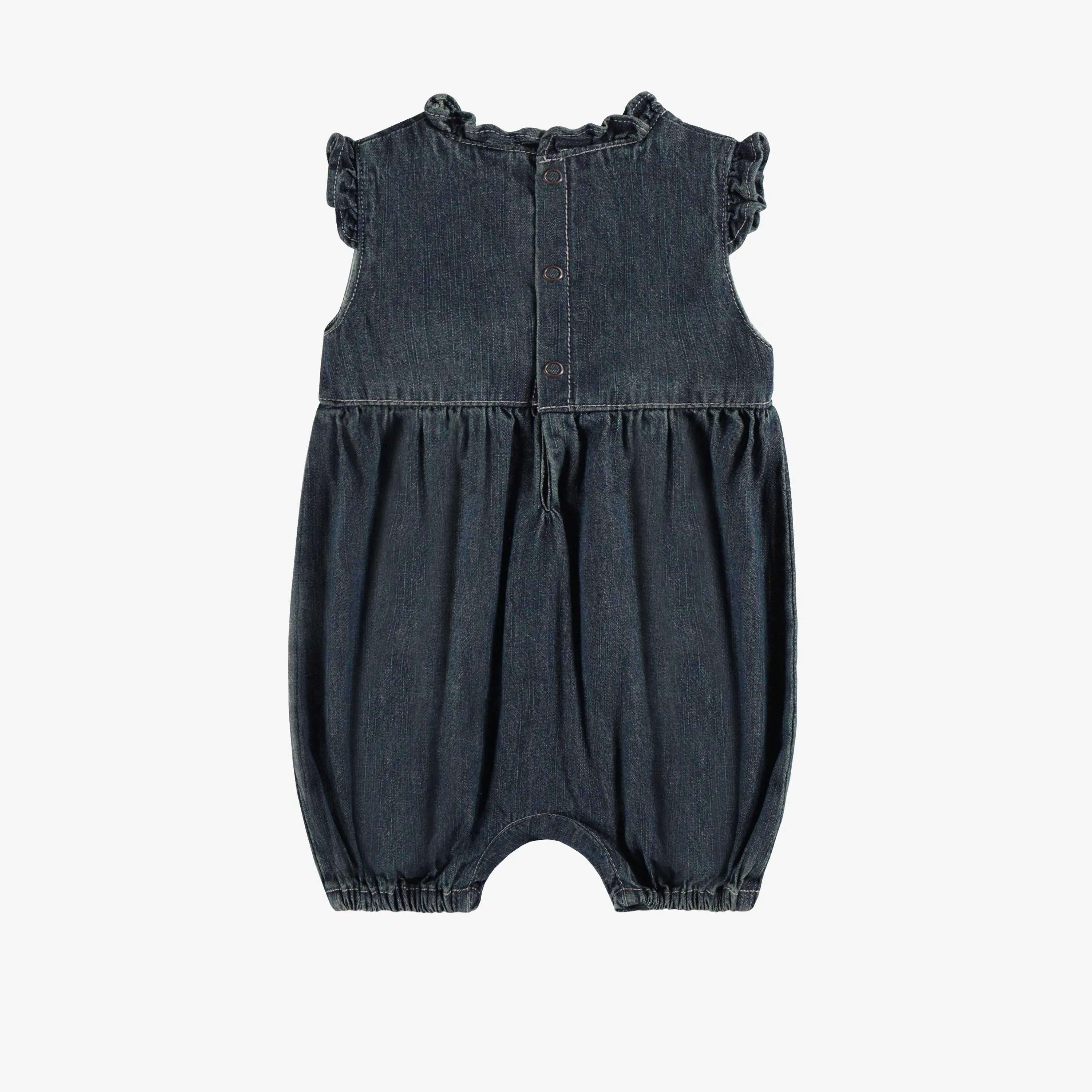 Une pièce coupe régulière en denim léger bleu foncé, naissance || Dark blue one piece in light denim regular fit, newborn