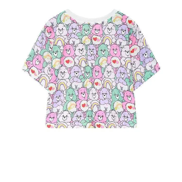 Women T Shirt Colorful Bears Crop Top Cartoon Loose Summer T-Shirt Cotton Kawaii Tshirt Summer Short Tee Letter Tops