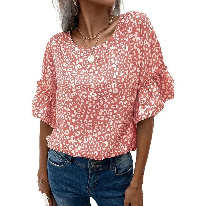 Women's Half Sleeve Crew Neck Casual Short T Pullover Print T-shirt