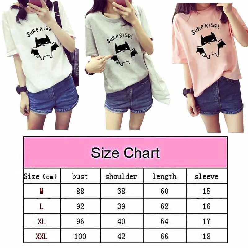 Women's Summer T-Shirt Lovely Bat Printed Short Sleeve Tops