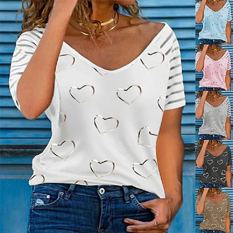 women's t-shirt short sleeve t-shirts printing pastoral heart shape