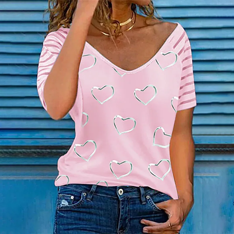 women's t-shirt short sleeve t-shirts printing pastoral heart shape